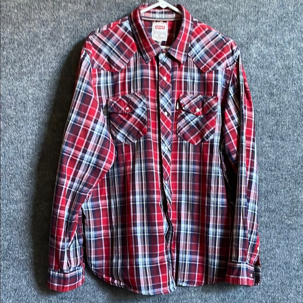 Levi's Red and Blue Casual Button Down Shirt XL